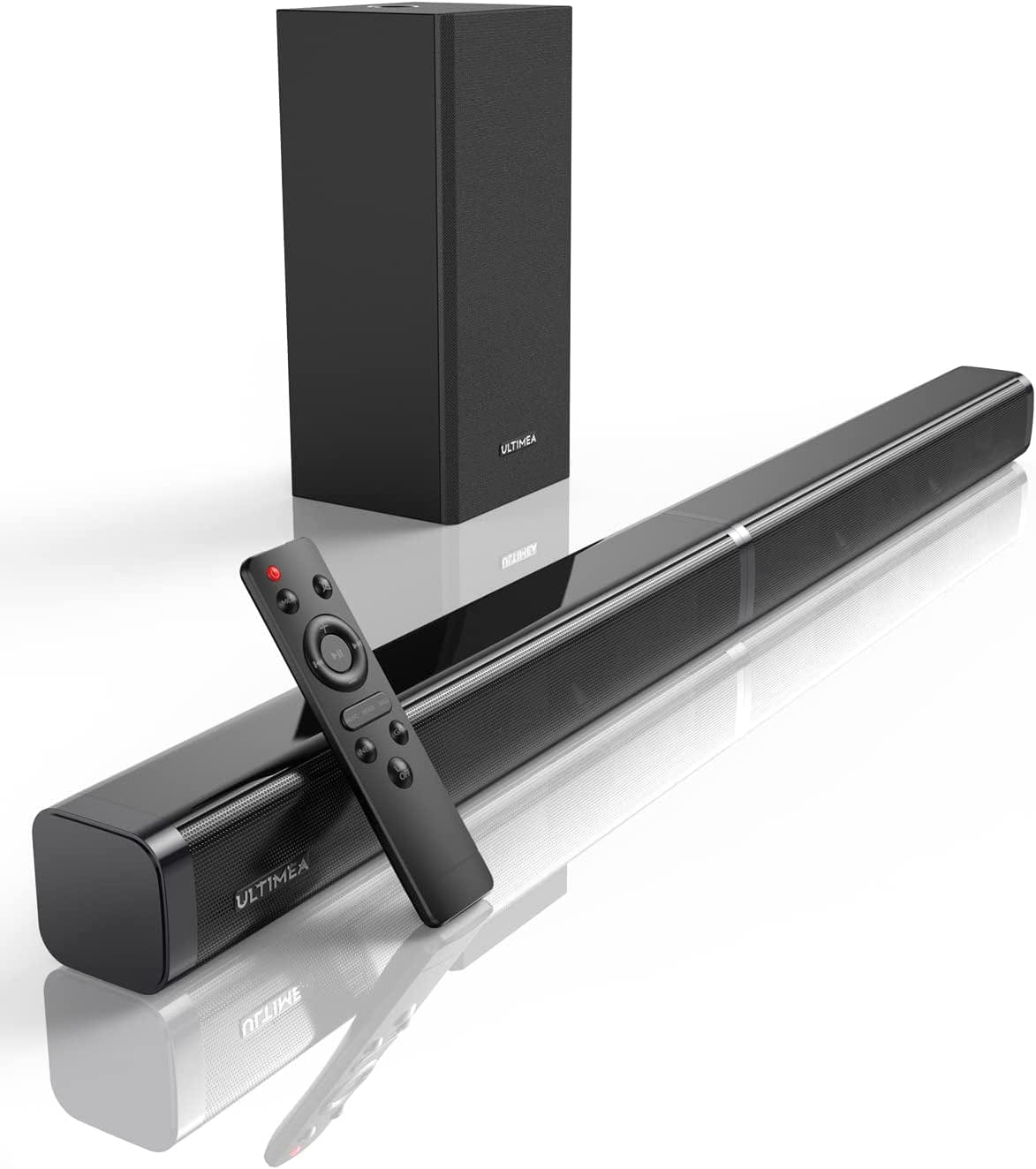 Bomaker 2.1 Channel TV Wired Sound Bar with Subwoofer, 100W Sound Bars for TV, LED Display Off, 110dB, 5 EQ Modes, Bass Adjustable Surround Sound, 4K & HD TV, Optical/AUX/USB Connection