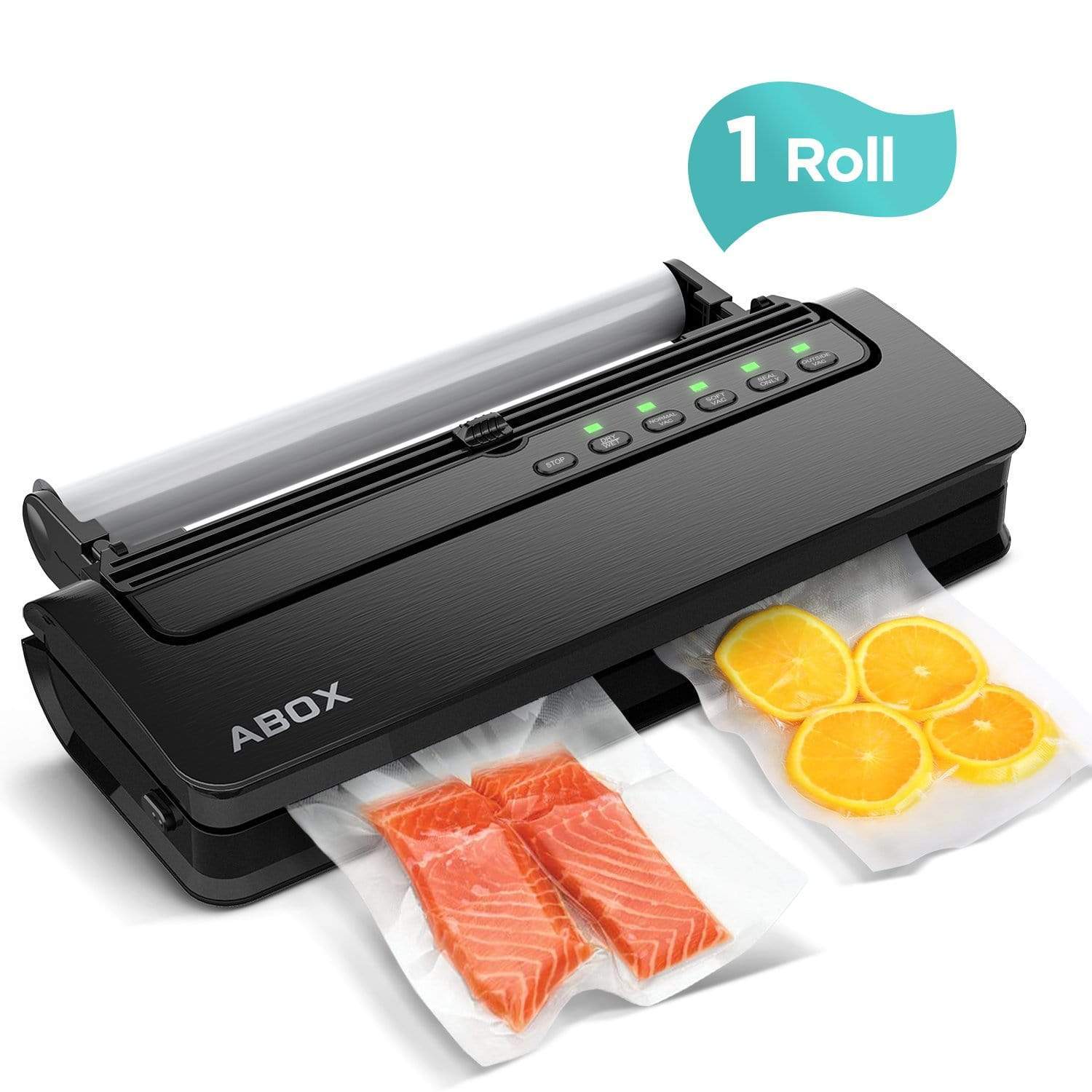 ABOX Vacuum Sealer Machine, 5 in 1 Food Vacuum Sealer, Built-in Cutter, Starter Kit Roll and Holder