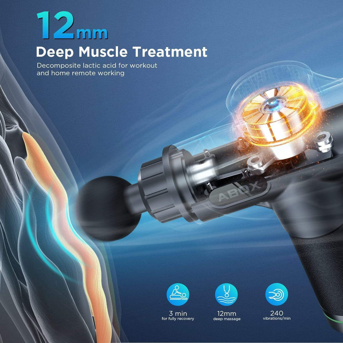 ABOX Massage Gun ABOX MG-008 Massage Gun Reach 12 mm with 30 Speeds 8 Massage Heads
