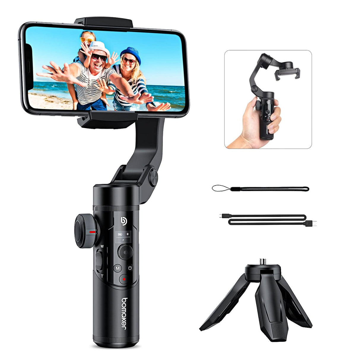 BOMAKER 3-Axis Gimbal Stabilizer for Smartphone, 3D Inception, Hitchcock, AI Face Tracking - Bomaker