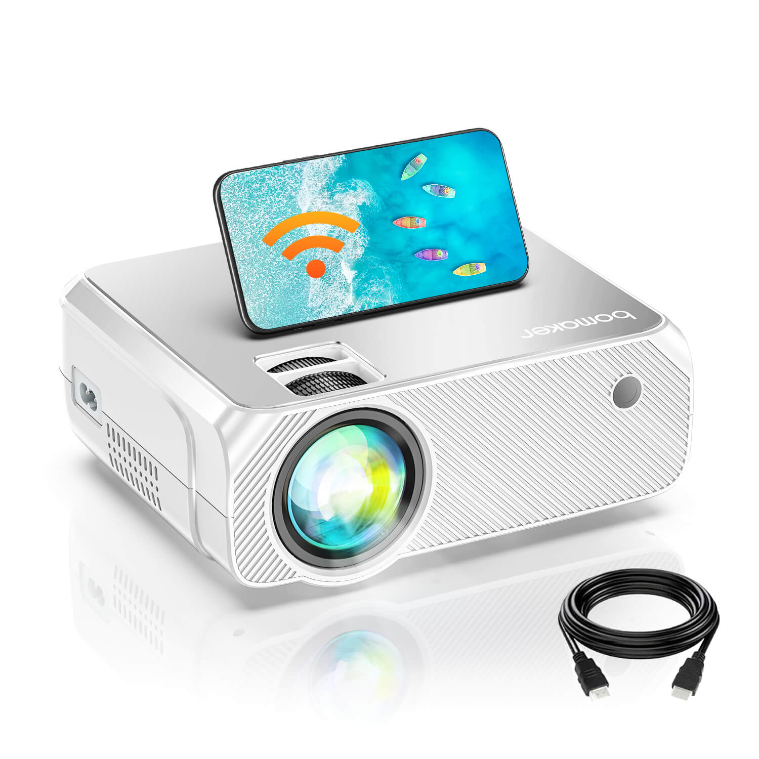 Bomaker Wi-Fi Mini Projector Mis à niveau Full HD 1080P Pris en charge - GC355 (Blanc)