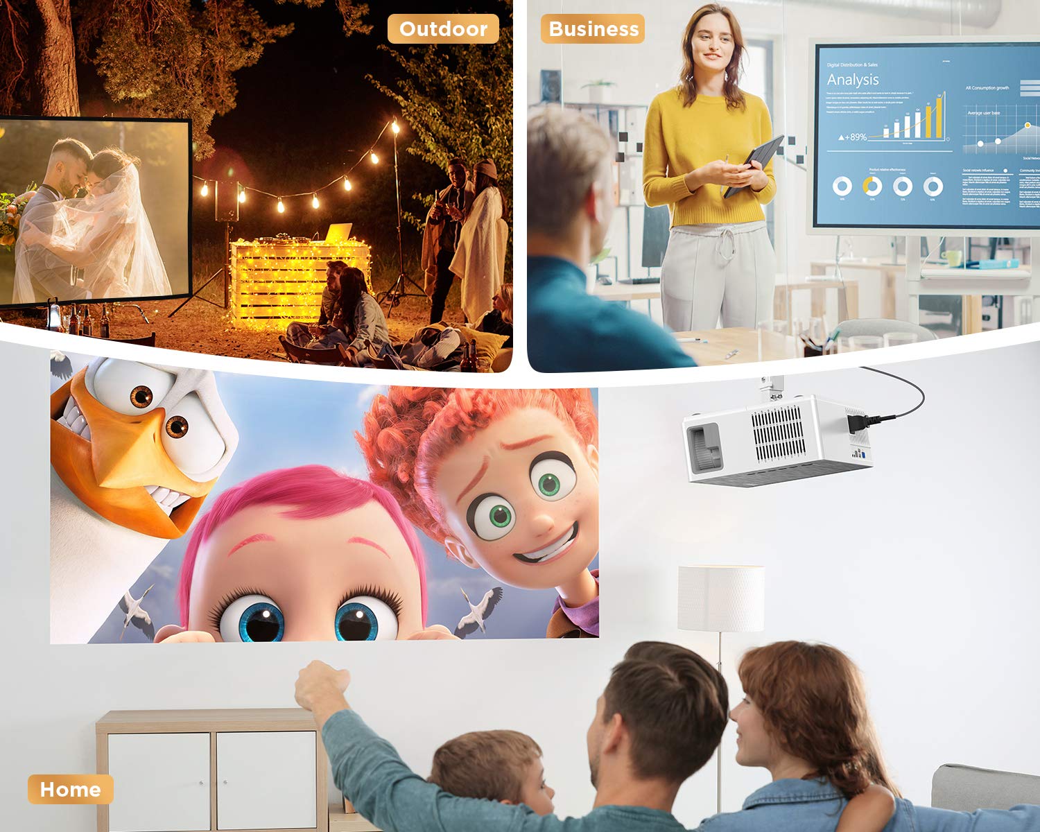 Bomaker 300 ANSI Lumen Native 1080P Video Projector--Parrot 1 - Bomaker