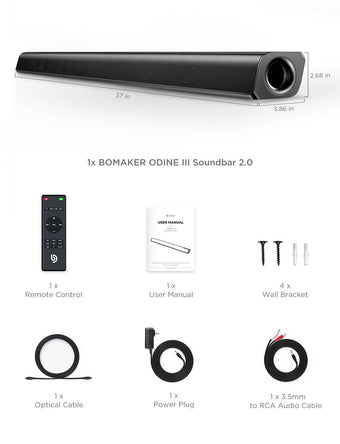 Bomaker Odine III 37-Inch 2.0 Channel Wired & Wireless Bluetooth 5.0 3D Surround Sound Soundbar - Bomaker