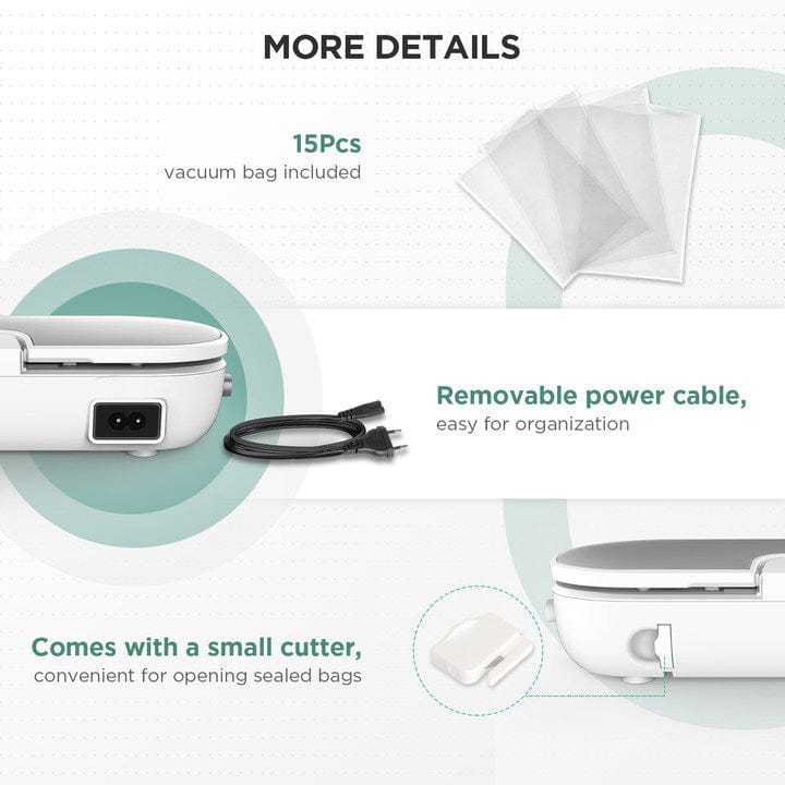 Vacuum Sealer Machine with 15 Sealed Bags & Hose Suction, Compact