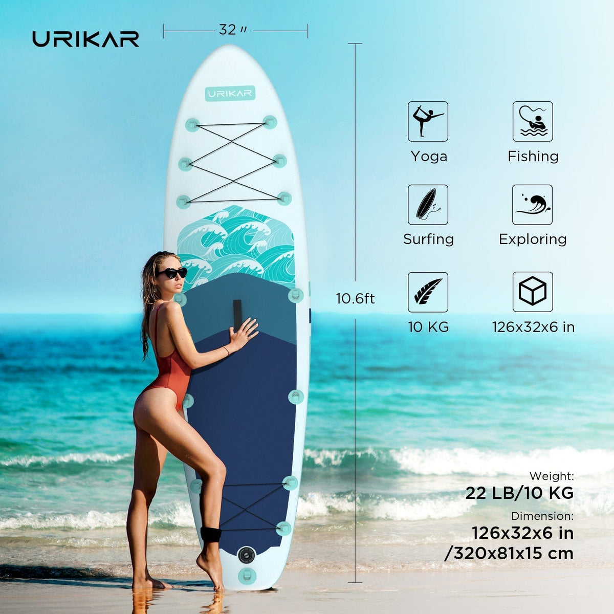 Urikar Surfboard Urikar Inflatable Paddleboard with Premium Accessories Set-Pump, Carrier, Waterproof Dry Bag