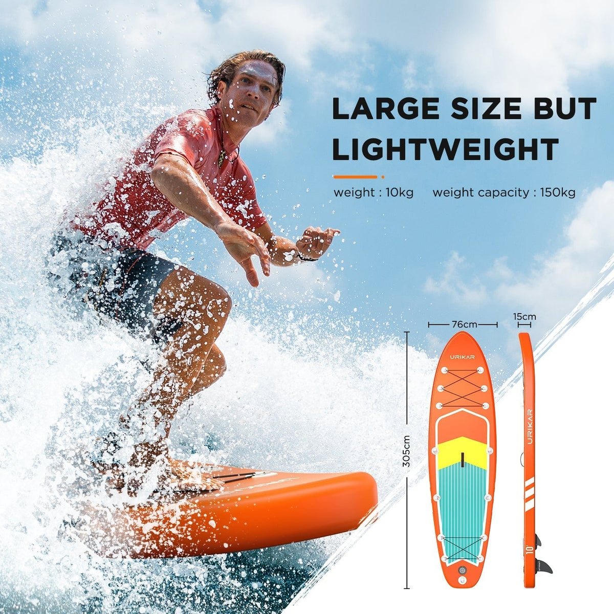 Urikar Surfboard Urikar Inflatable Paddleboard with Premium Accessories Set-Pump, Carrier, Waterproof Dry Bag